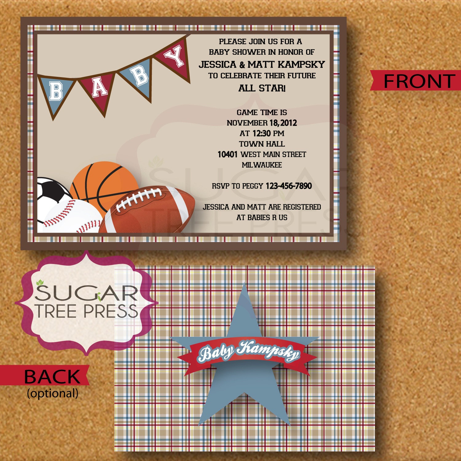 All Star Sports for Baby Boy by JoJo Inspired Customized Baby Shower or Party Invitation