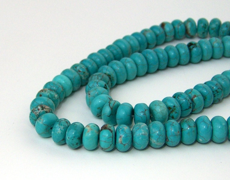 turquoise magnesite gemstone beads, rondelle, 10mm x 6mm, full bead strand (505B)