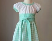 Girls Peasant Dress - Aqua Houndstooth - 3T Ready to Ship