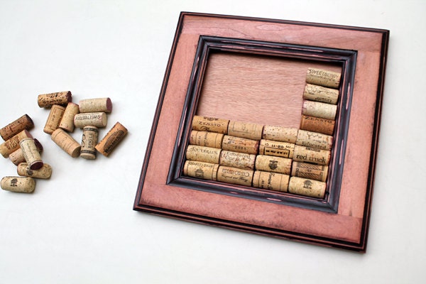 Wine Cork Crafts - DIY Bulletin Board Kit - made from reclaimed wood - distressed wood - RED
