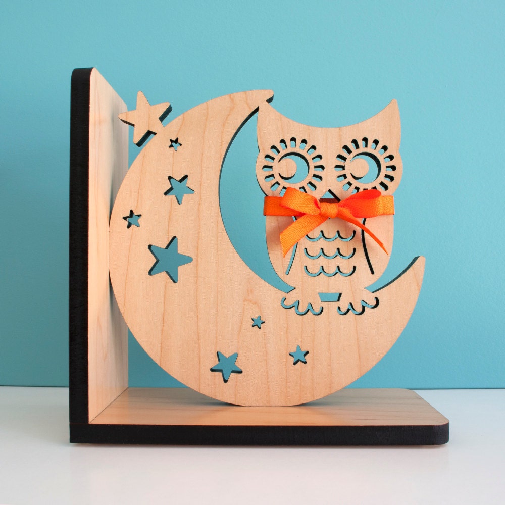 Night Owl Bookend: Wood Modern Baby Nursery Children