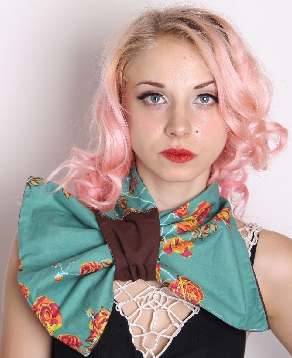 Cyan floral repurposed vintage no tie scarf