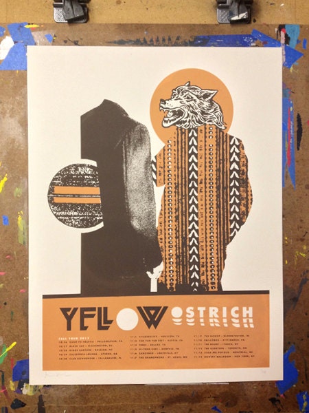 Yellow Ostrich fall tour screen-printed poster