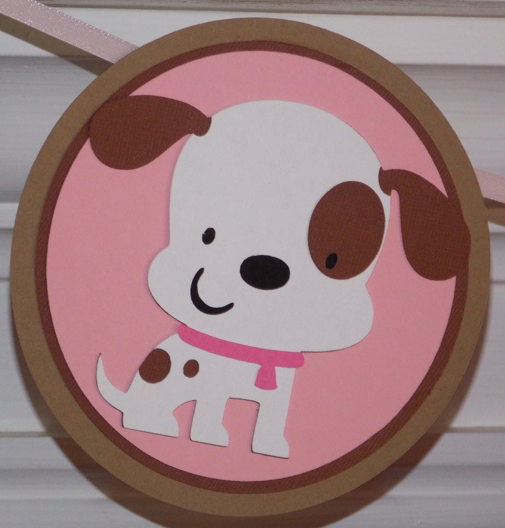 Little Puppy 1st Birthday Pawty Banner ...  Pink Brown Polka Dots ...  MADE TO ORDER ...  adjustable