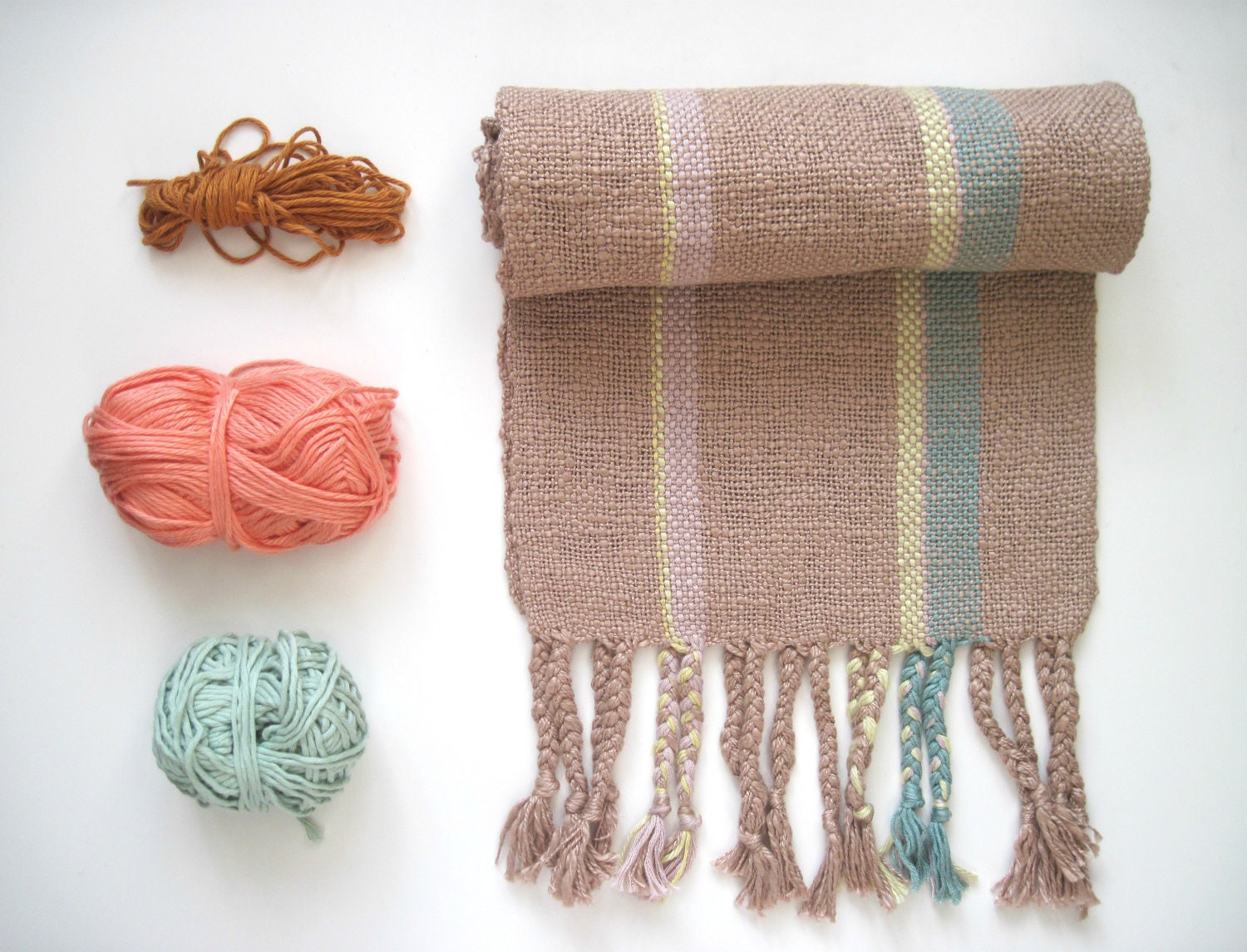 Handwoven Cotton Scarf Cotton - Fall Accessory Tan Sage Colors by Sameheart Designs