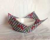 Micro-bowl hot pad - Cherries & Checks-   soup bowl cozy /potholder for the microwave