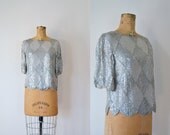 Silver Sequin Blouse / 70s Sequin Top