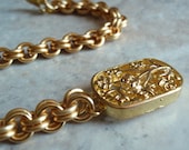 Gold Chain Maille Bracelet Large Floral Box Clasp