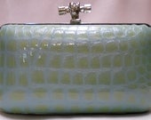 Tiffany Blue Croco Patent Leather with Silver Knot Clutch