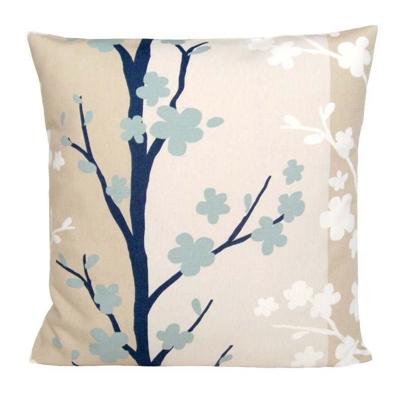 Designer Pillow Cover - 18x18 Cushion Cover - Nordic Blossom Blue