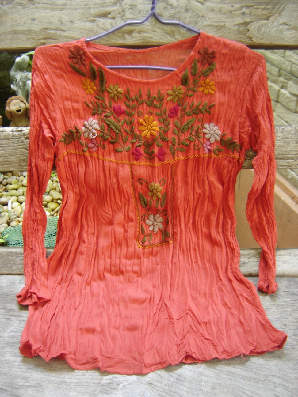 Long Sleeves Bohemian Embroidered Top - Brick Orange