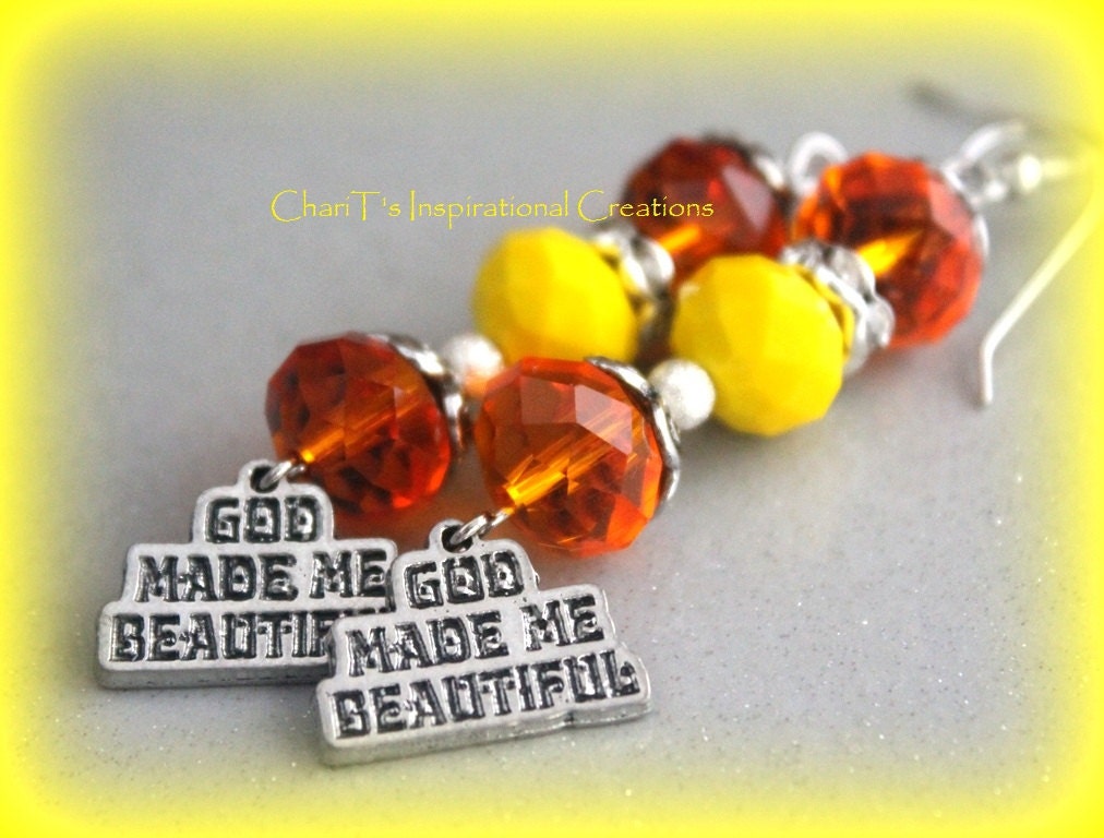 God Made Me Beautiful Orange and Yellow Spiritual Earrings