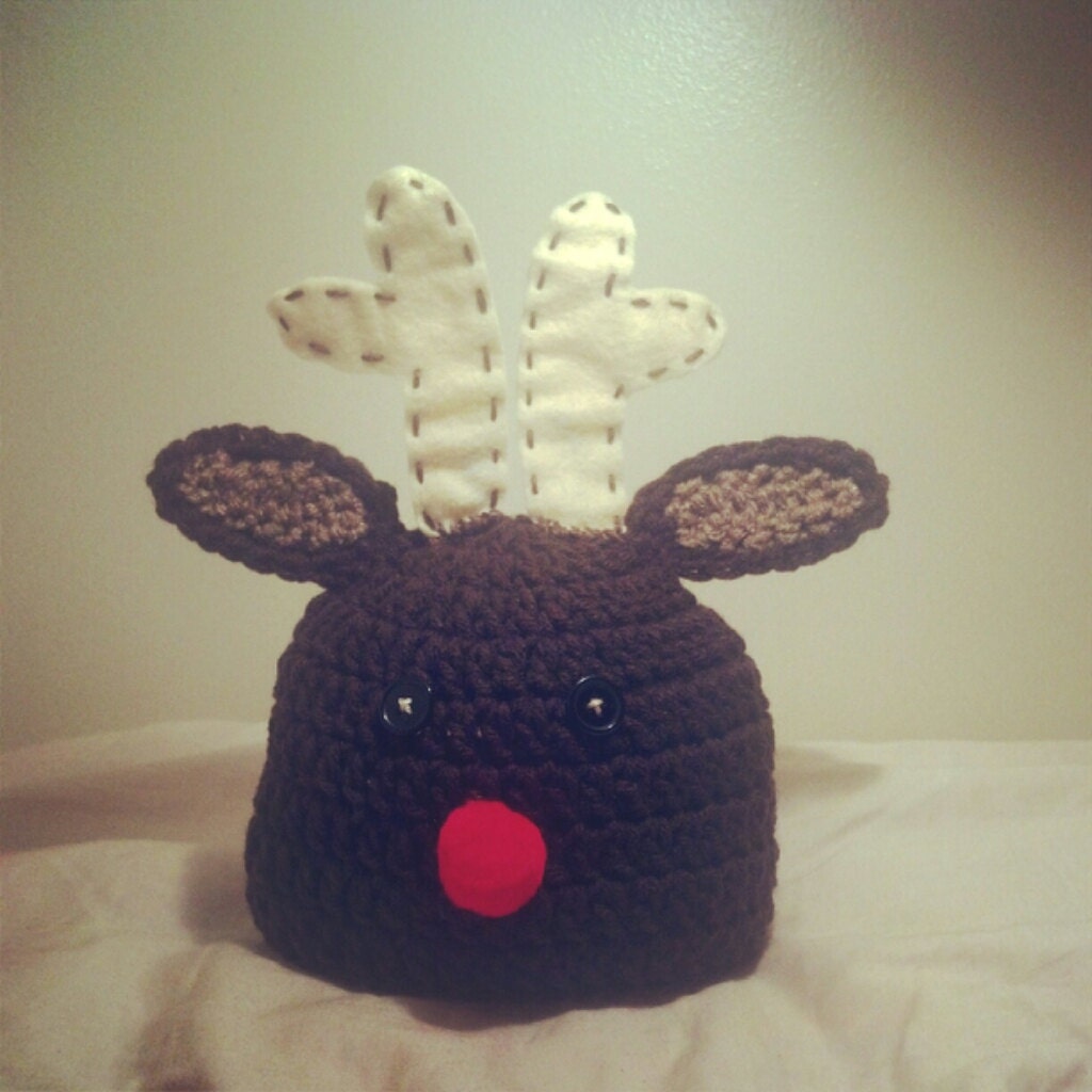 Baby Crochet Reindeer Hat - Rudolph - Made to Order