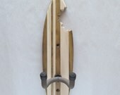 Guitar hanger, mini shark bite surfboard, brown stain