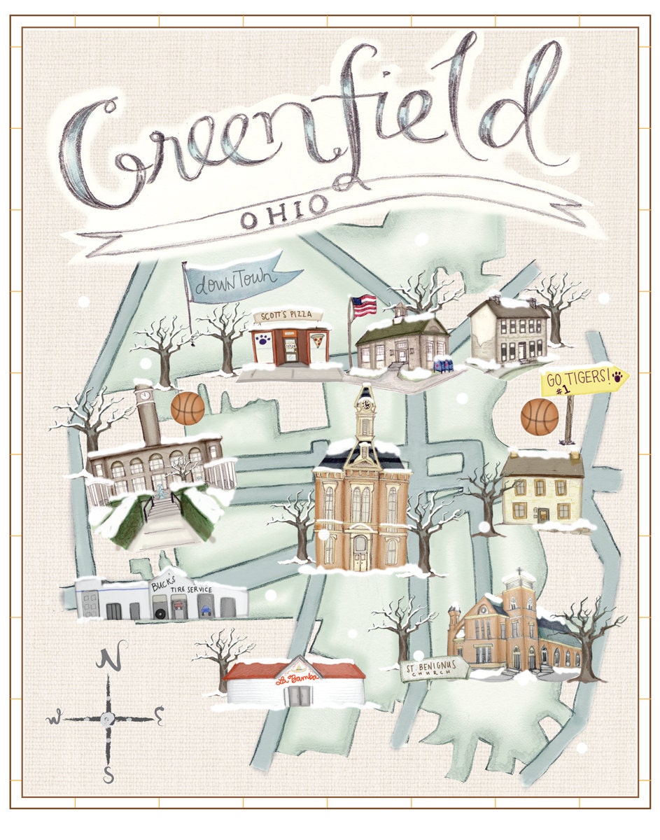 Map of Greenfield, Ohio-Winter Season (8x10)
