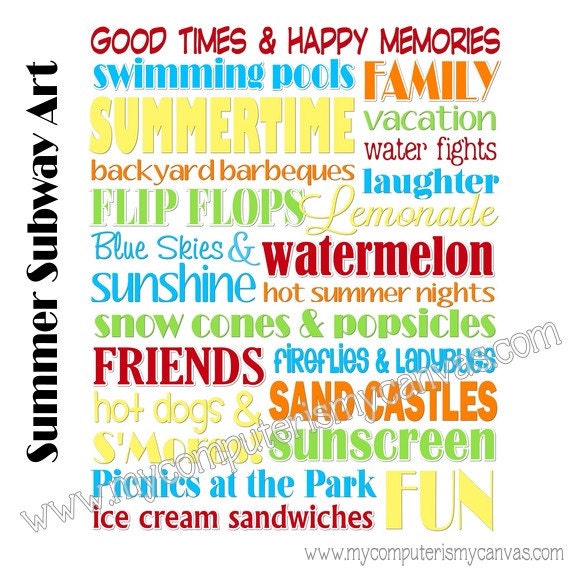 Summer or August Subway Art - Printable INSTANT DOWNLOAD