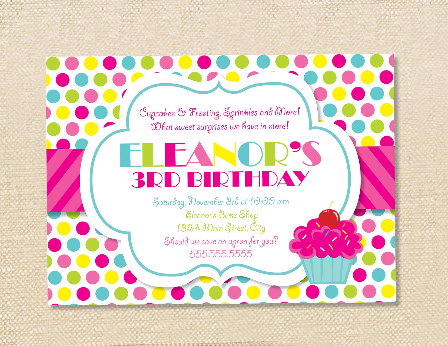 Sweet shop cupcake invitations - set of 15