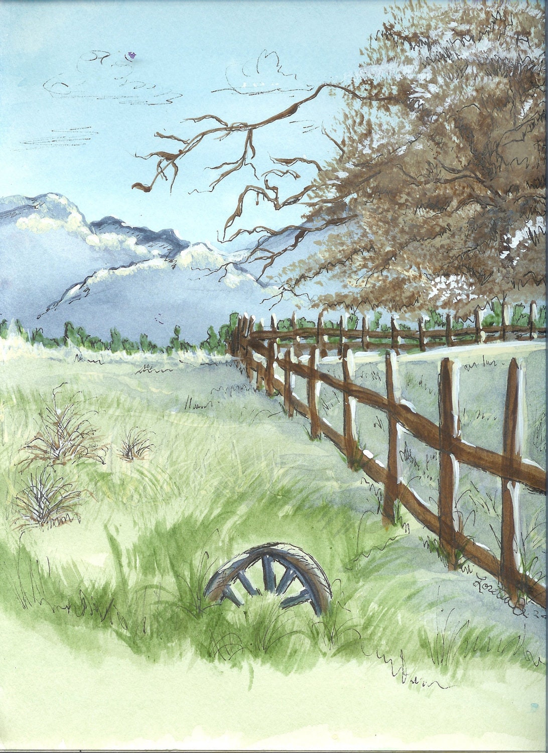 Original Art --Country Fields - Watercolor, 9"x12"