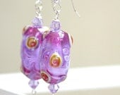 Glass Earrings in Lavender, Fuchsia and Coral - Handmade Lampwork and Sterling Silver