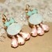 Crystal aqua mint opal pink earring - 14k plated gold  earrings real swarovski opal and mint aqua  pink rhinestones .