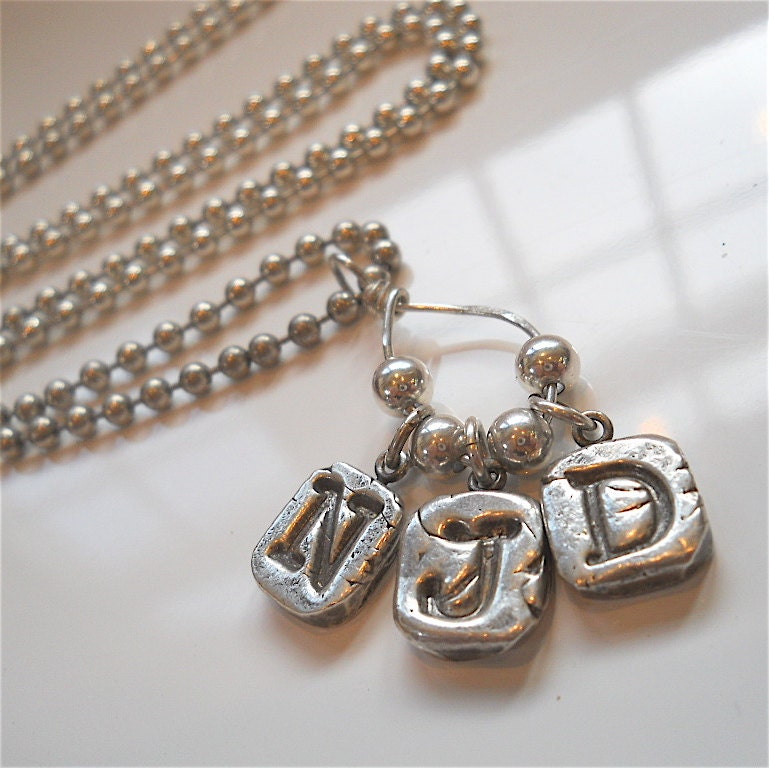 Personalized Silver Initial Necklace, Eco friendly Charm Holder, Three Letters, Custom Pendant, Fashion Accessory New Mom Gift