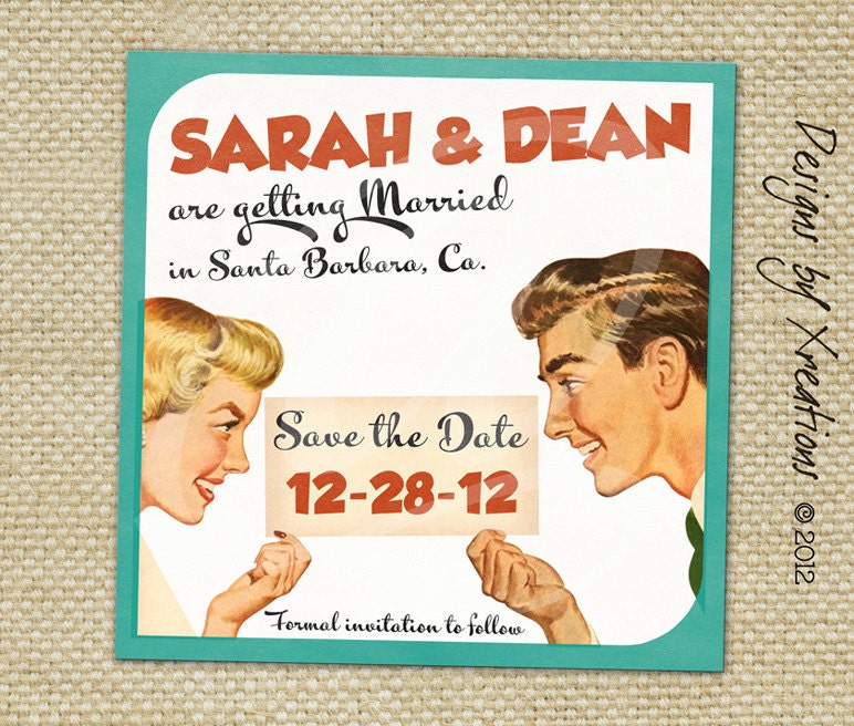 Vintage Themed Save the Date Wedding Invitation - Digital File - customizable wordings - Print your own