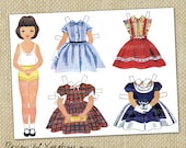Printable Paper dolls - 1950s era - Dress up dolls starter kit - Large 7 inches doll
