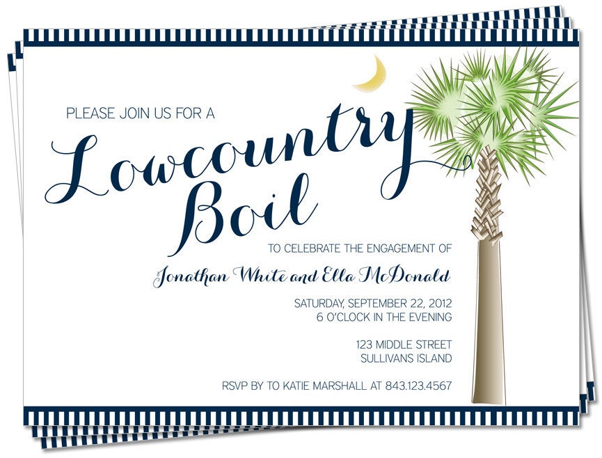 PRINTABLE - South Carolina Palmetto Moon Lowcountry Boil Invitation, Engagement, Rehearsal Dinner, Birthday, Anniversary Party