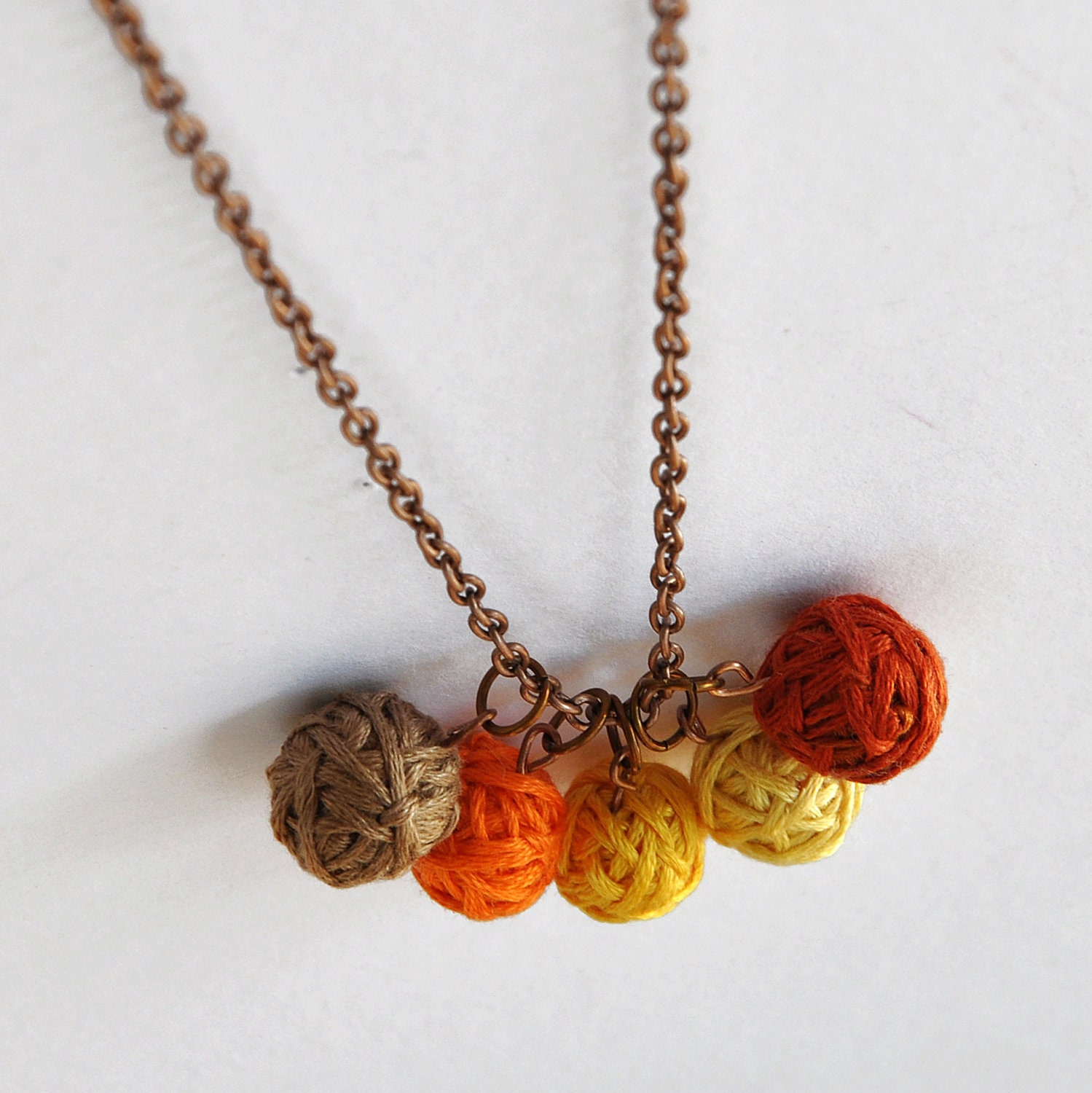 Statement Strand Autumn Colors Necklace Spring Fashion Textile Eco Friendly  Fabric Art Copper Chain Hand Sewn Bridesmade Colorful Jewelry