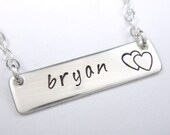 Personalized Name Plate Necklace - Sterling Silver Handstamped Name Bar - Mom - Couples - New Mom Jewelry