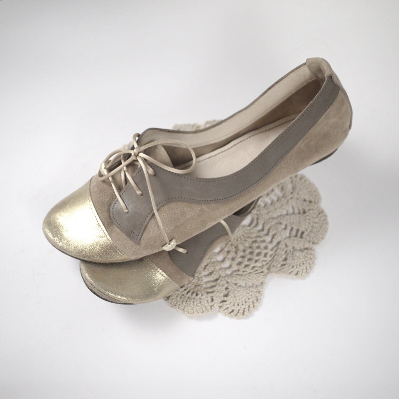 The Sofia Oxfords in Blush and Gold - Cute Handmade Leather Oxford Shoes