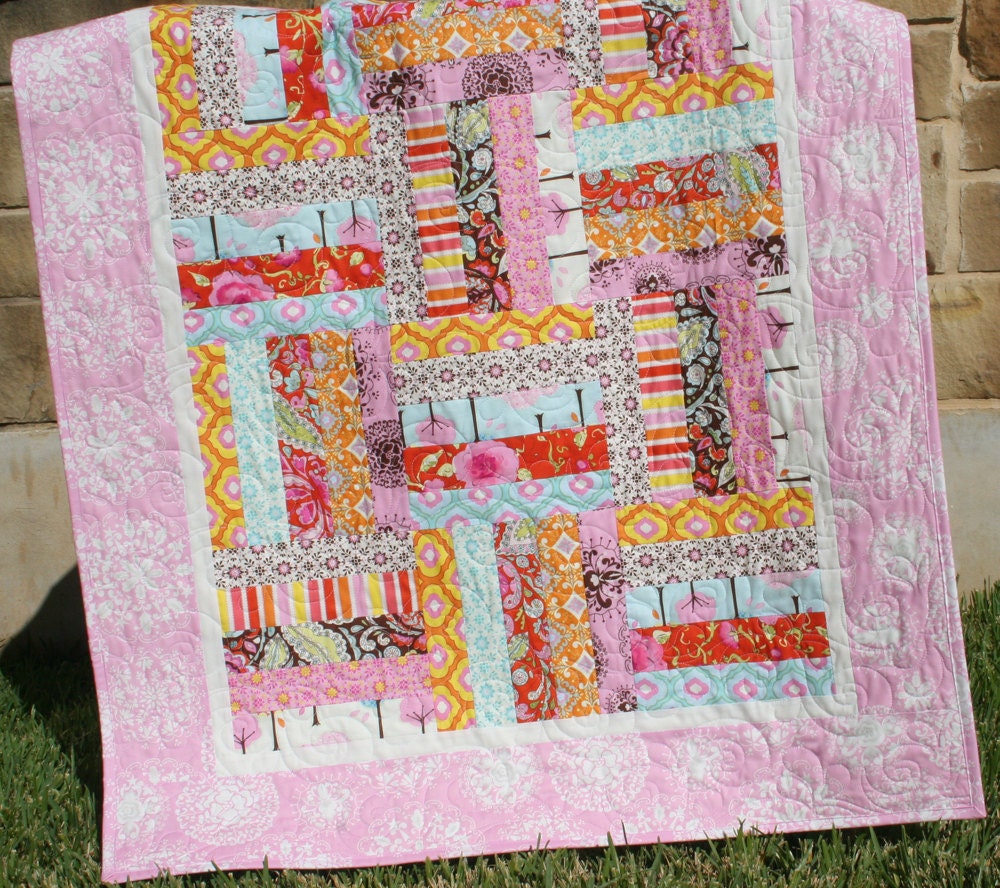 Pretty Little Things Baby Girl Quilt Pretty Little Things Pink Aqua Yellow Orange Toddler
