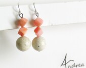 Coral and Howlite Dangle Stone Earrings - Rose