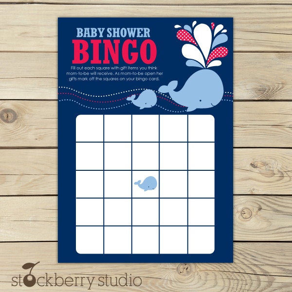 Whale Baby Shower Blue and Red Printable Bingo Game - Instant Download Il_570xn