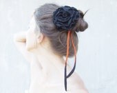 4 in 1 Halloween black and orange felted flower with cord: necklace, belt, bracelet and hair accessories rose beauty witch oht - Baymut
