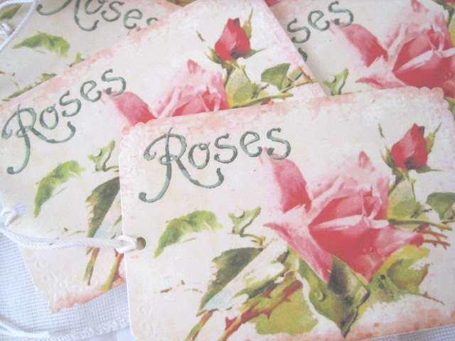 Shabby Chic Roses Gift Tags no 212 - Vintage - Victorian - Pink - Wedding - Bridal Shower - Easter - All Occasion - Buy 3 Get 1 Free