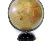 Vintage World Globe Art Deco c1940 Rand McNally Black Glass Base