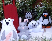 Stuffed Animal PATTERNS - PICK 2 Arctic Animals - Sew by Hand Felt Moose Polar Bear Seal Rabbit Penguin Plushies - Easy