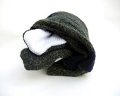 LARGE Repurposed Wool Footed Pajamas, Longies, Upcycled Cloth Diaper Cover, Lambswool, Green Tweed Navy Stripes, 12-24 Months,  Footies