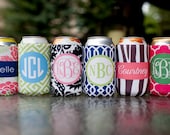 monogrammed drink koozie - choose one from 6 template designs, customize name/initials only