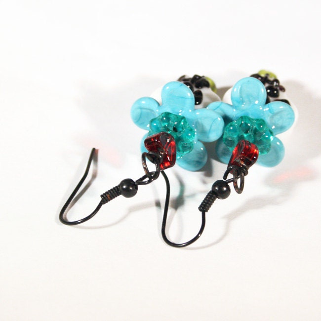 Catrina Skull Earrings on Black Wire - Day of the Dead