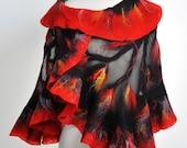 Nuno felted shawl / wrap / merino wool / mulberry silk / hand felted / red / wearable art