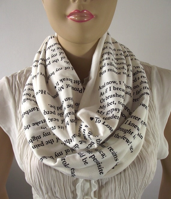 Love Poems Infinity Scarf...Emily Dickinson...Circle Scarf....Cotton Jersey...Hand printed Loop Scarf..Romantic Gift