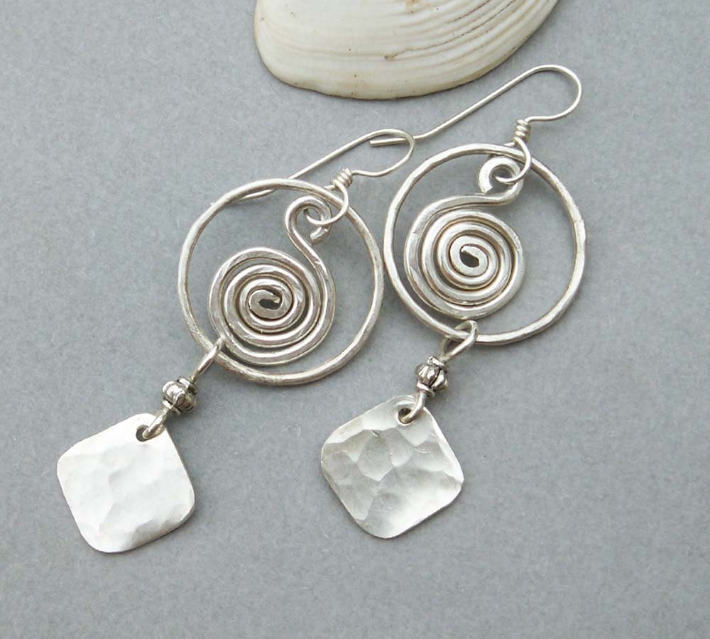 Sterling Silver Spiral Earrings Handmade Artisan Jewelry
