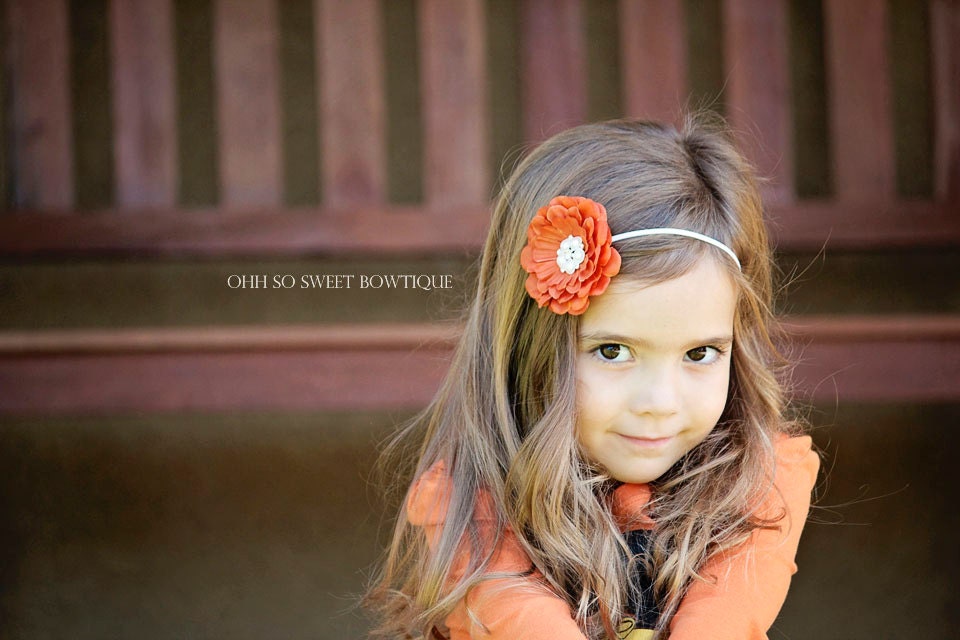 Adorable Orange Baby Girl Toddler Flower Headband - Perfect for Spring