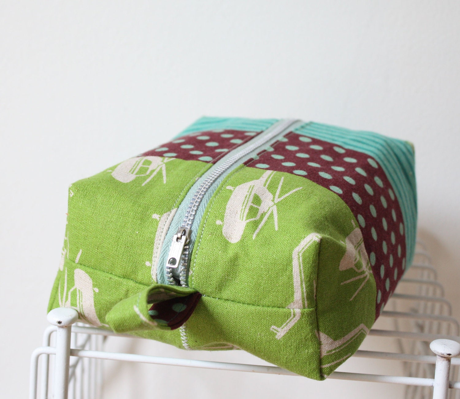 Echino Helicopters in Green Blue and Brown Box Pouch