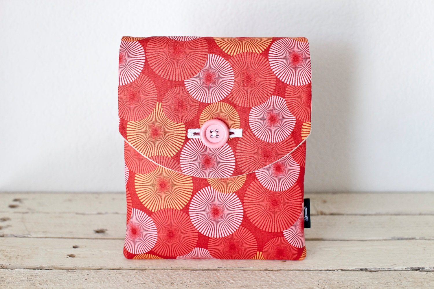 iPad  Mini Case, iPad Mini Sleeve, iPad Mini Cover  - "Summer Pinwheels" - Padded with Pocket & Button - Coral, Pink, Peach