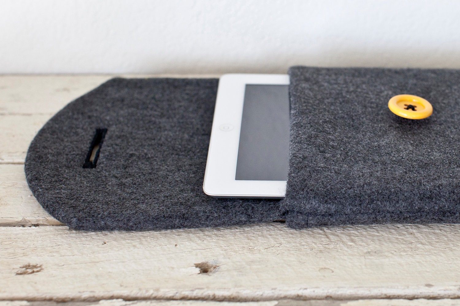 iPad Case, iPad Sleeve, iPad Cover - "Soul Sleeve" Padded with Pocket - Grey Eco Wool Yellow