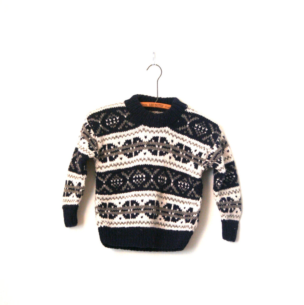vintage children's wool sweater WINTER - SKI fair isle HANDKNIT preppy / hippie - New England