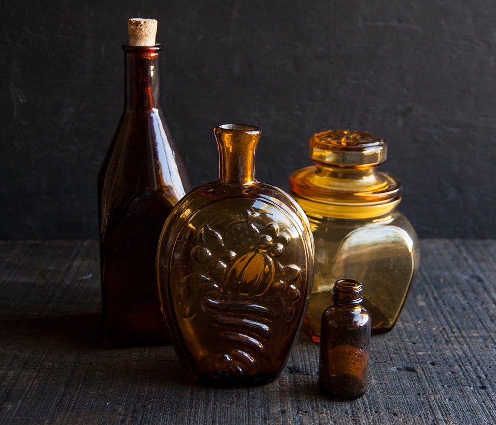 Amber Glass Apothecary Jars - Storage Bottle - Vintage Brown